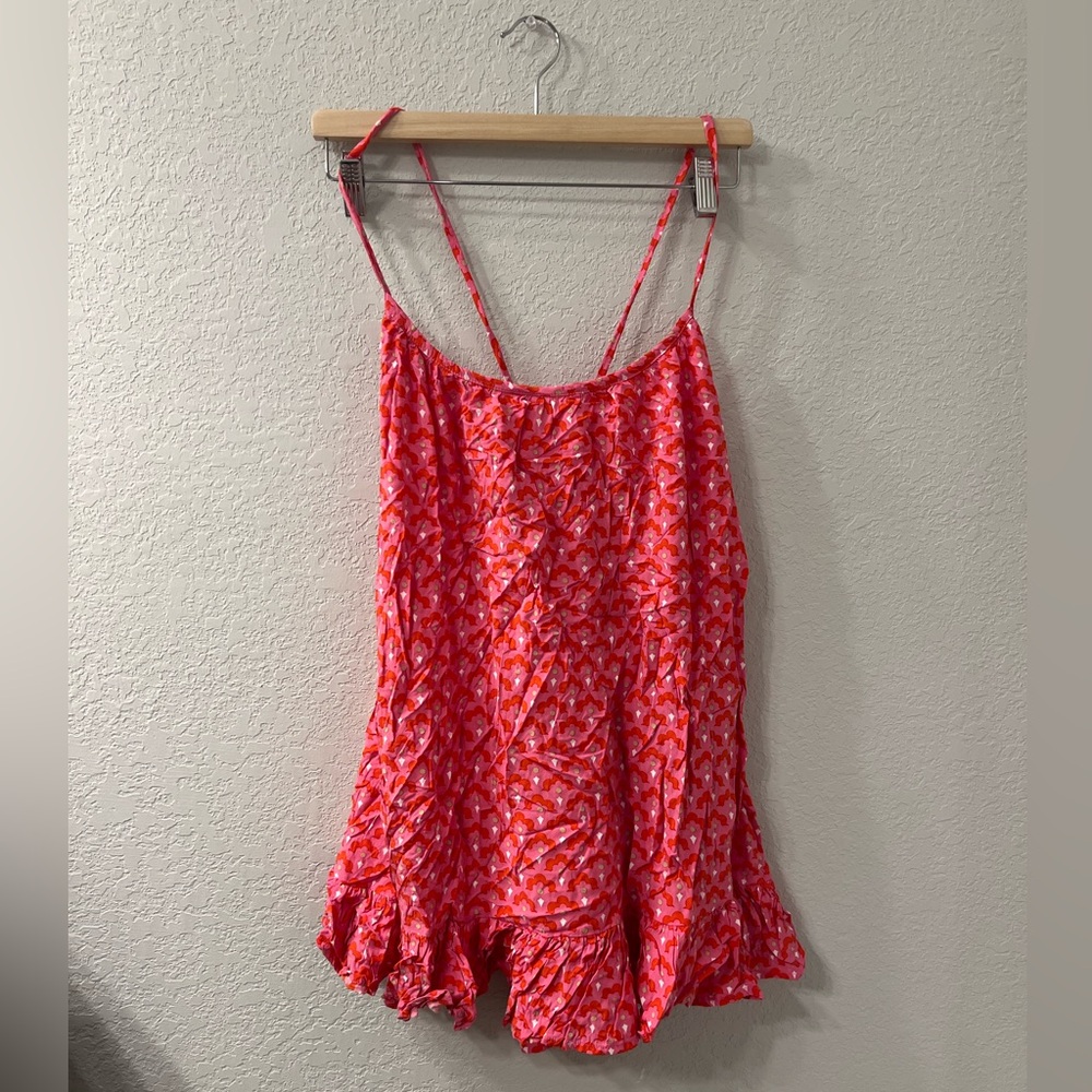 Mele Beach swimsuit cover‎ up. Free size. One size. Pink eyelet with pompoms.